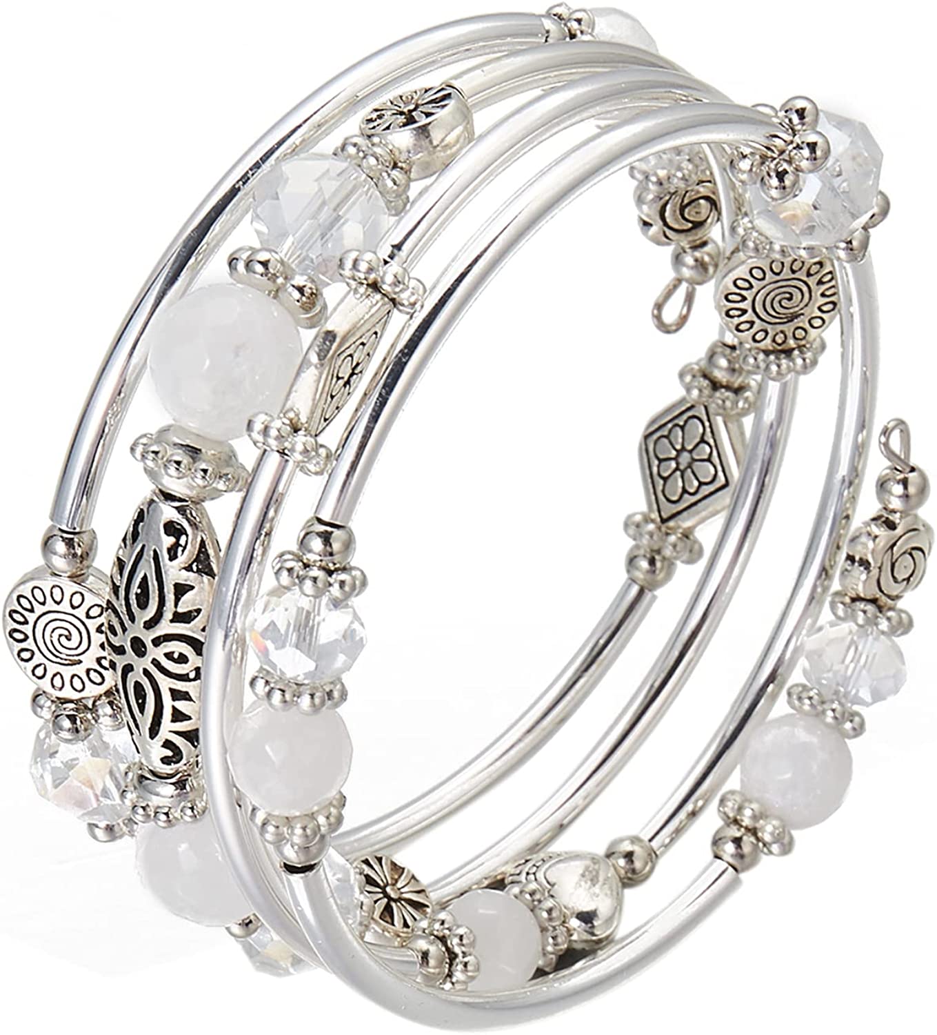FULU AUTUMN Stackable Beaded Bracelets for Women Boho Wrap Silver Bracelet Layered Fashion Jewelry Gifts for Her - Image 2